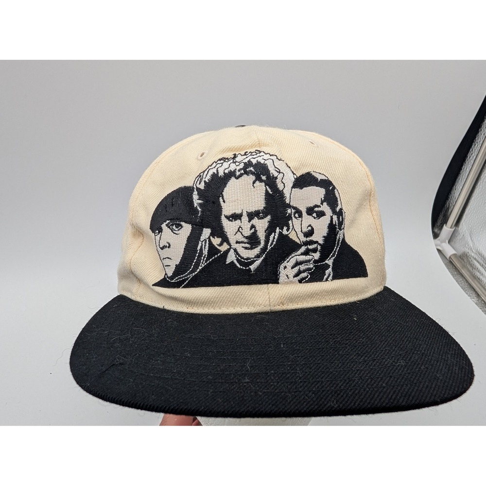 Vintage 1993 American Needle The Three Stooges Snapback Hat Cream Black Wool